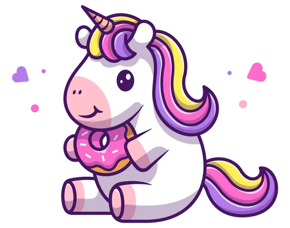 Baby-Einhorn isst Donut  Illustration