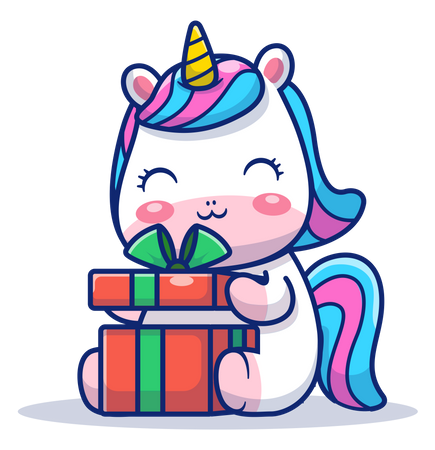 Baby Einhorn mit Geschenk  Illustration