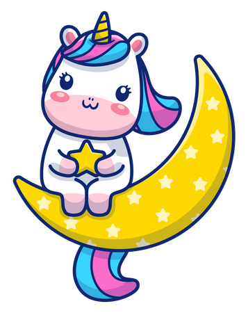 Baby-Einhorn auf dem Mond  Illustration