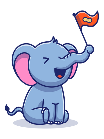 Baby elephant holding flag  Illustration