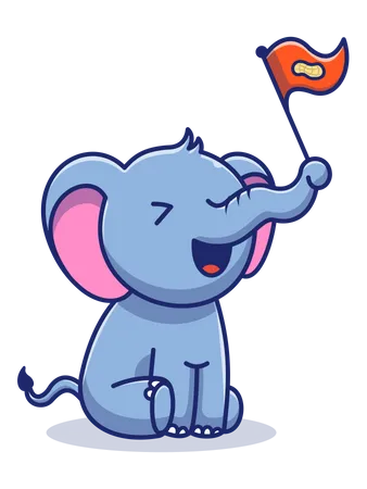 Baby elephant holding flag  Illustration