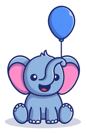 Baby elephant playing with balloon  Illustration