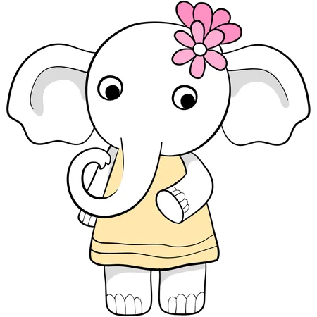 꽃을 들고 있는 아기 코끼리  일러스트레이션