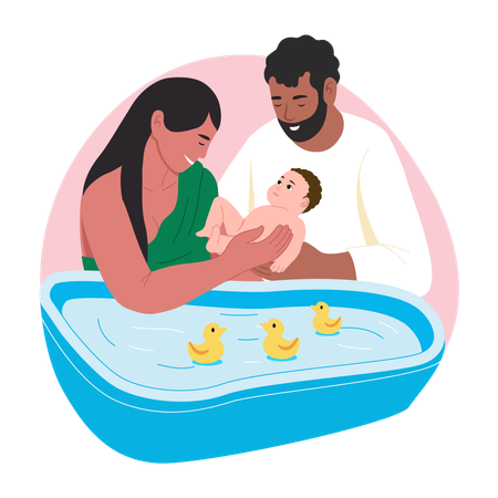 Baby enjoying bath time  Illustration