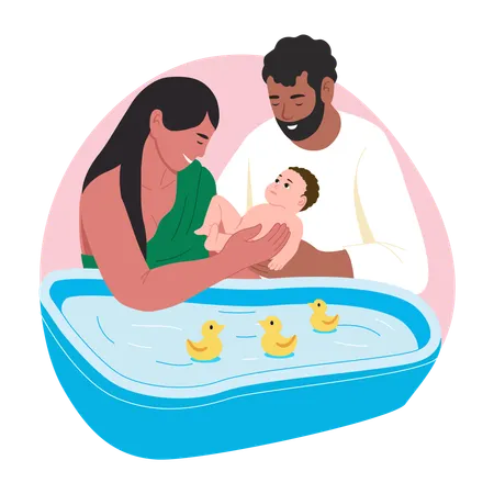 Baby enjoying bath time  Illustration