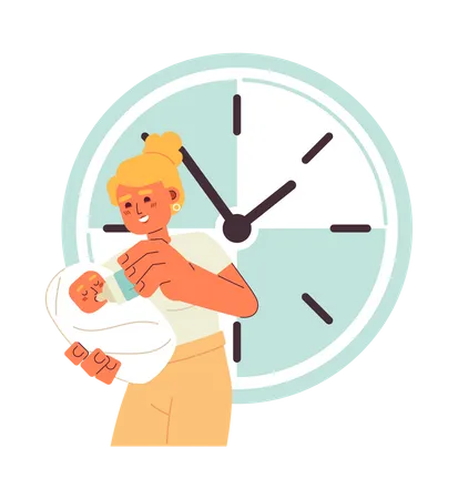 Baby Feeding In Time Flat Concept Vector Spot Illustration Care Mother Gives Bottle For Newborn 2 D Cartoon Characters On White For Web UI Design Parenthood Isolated Editable Creative Hero Image Illustration