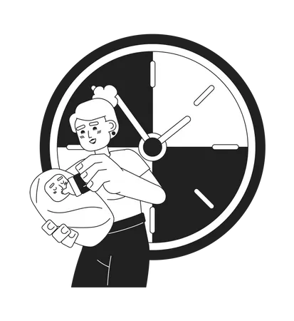 Baby Feeding In Time Monochrome Concept Vector Spot Illustration Care Mother Gives Bottle For Newborn 2 D Flat Bw Cartoon Characters For Web UI Design Isolated Editable Hand Drawn Hero Image Illustration