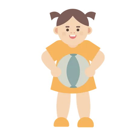 Baby Girl holding  ball  Illustration