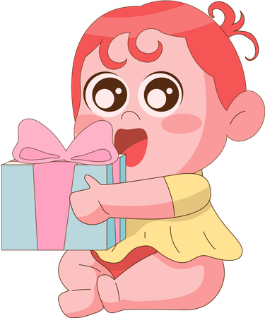 Baby girl hugging gift  Illustration