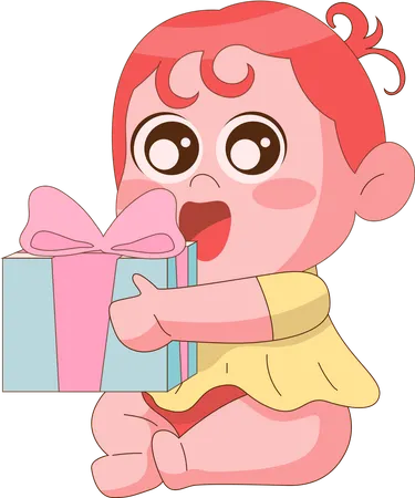 Baby girl hugging gift  Illustration