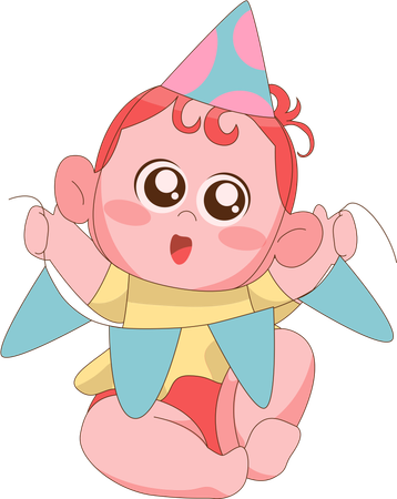 Baby girl playing flag decoration  Illustration