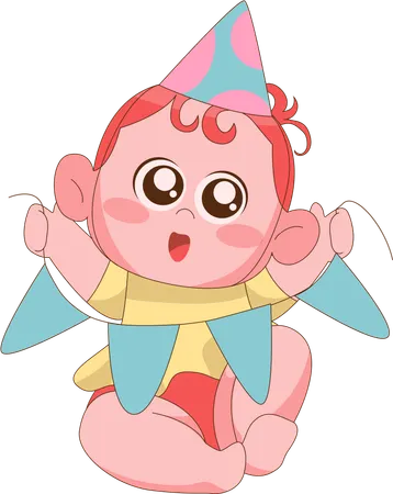 Baby girl playing flag decoration  Illustration