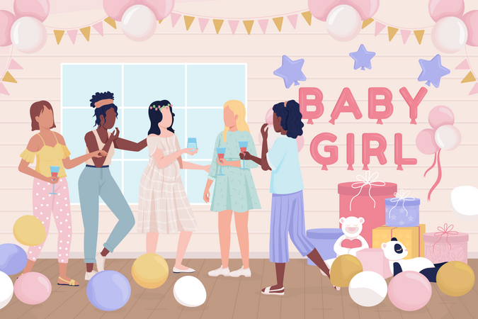 Baby Girl shower party Illustration
