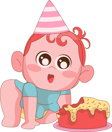 Baby girl with cake  Illustration