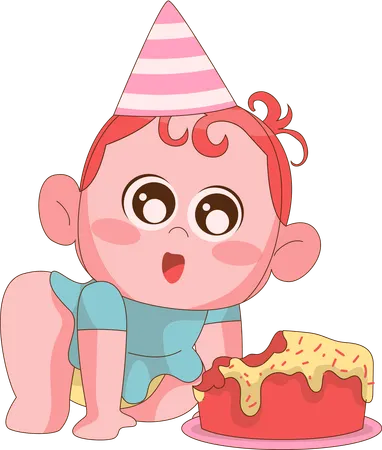 Baby girl with cake  Illustration
