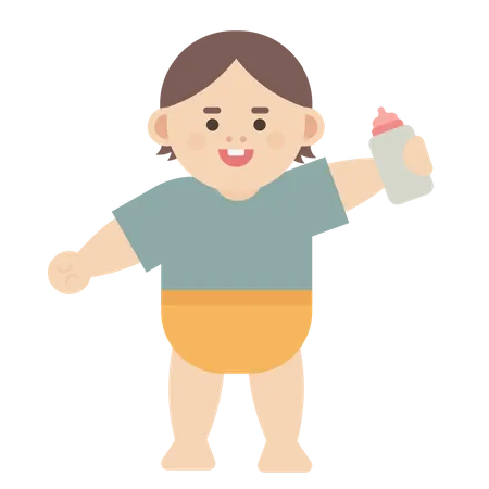 Baby holding bottle  Illustration