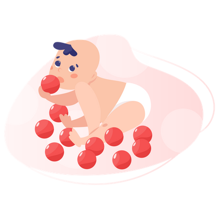 Baby in diaper playing with toys and crawling Illustration