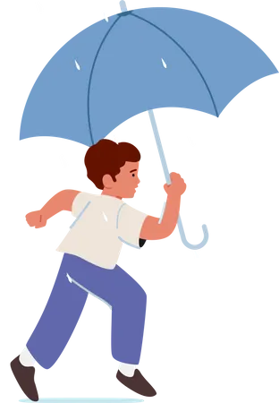 Baby Boy läuft mit Regenschirm in den Händen  Illustration
