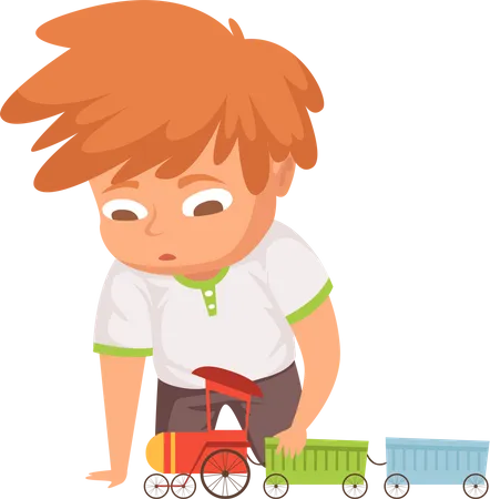 Baby Junge spielt mit Spielzeugeisenbahn  Illustration