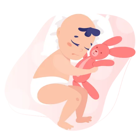 Baby Junge Isolierte Vektorillustration Schones Baby In Windeln Schlaft Und Halt Ein Stofftier Kleines Susses Kind Umarmt Spielzeug Illustration