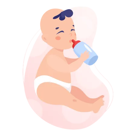 Isolierte Vektorillustration Des Babys Schones Baby In Der Windel Das Eine Babyflasche Halt Und Milch Trinkt Illustration