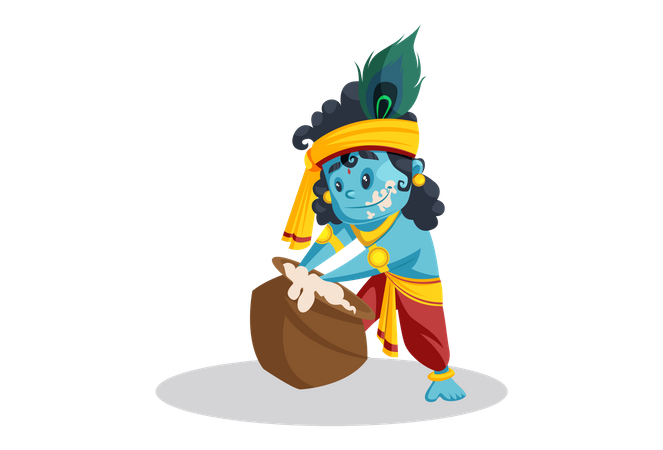 Baby Lord Krishna Eating Butter From Pot  Illustration