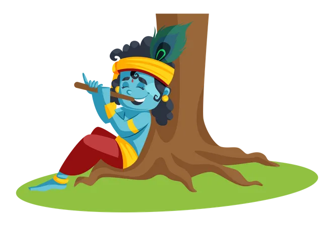 Baby Lord Krishna Playing with Flute Illustration