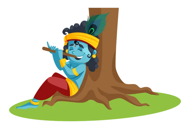 Baby Lord Krishna Playing with Flute  Illustration