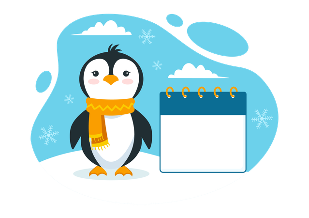Baby penguin standing with calendar  Illustration