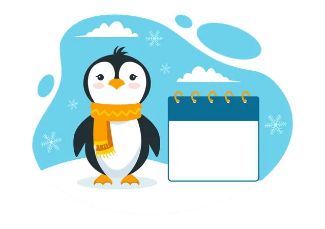 Baby penguin standing with calendar  Illustration