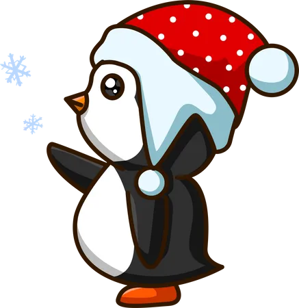 Baby penguin with ice crystal in the Christmas Illustration