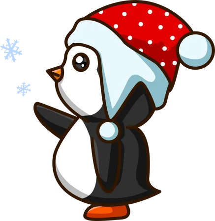 Baby-Pinguin mit Eiskristall in der Weihnachts  Illustration