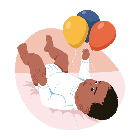 Baby playing with balloons  Illustration