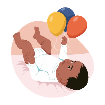 Baby playing with balloons  Illustration