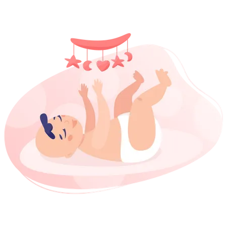 Baby playing with crib toy  Illustration