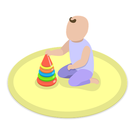 Baby playing with ring pyramid  Illustration