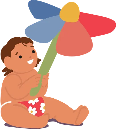 Baby Playing With Toy Tiny Fingers Grasp A Plush Flower Exploring Its Softness With Delight Giggles Fill The Air As The Baby Cuddles The Toy Forming A Precious Bond Of Joy And Innocence Vector Illustration