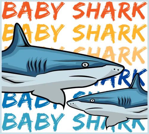 Baby Shark Retro Design Landscape Illustration