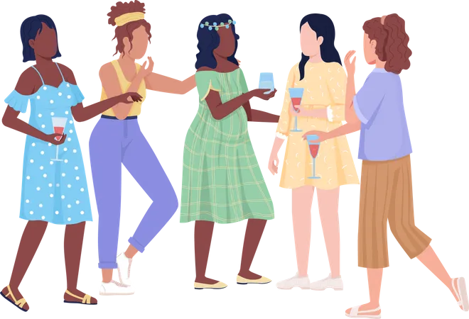 Friends Chatting And Having Fun Semi Flat Color Vector Characters Standing Figures Full Body People On White Baby Shower Party Simple Cartoon Style Illustration For Web Graphic Design And Animation Illustration