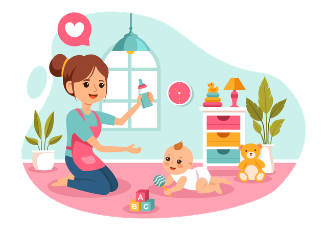 Baby-sitter jouant avec un enfant  Illustration