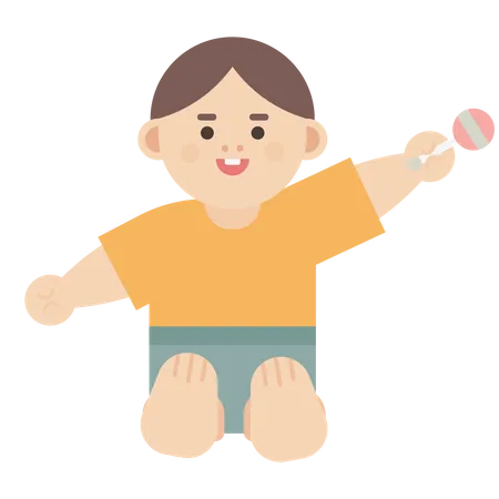 Baby sitting and holding toy  Illustration