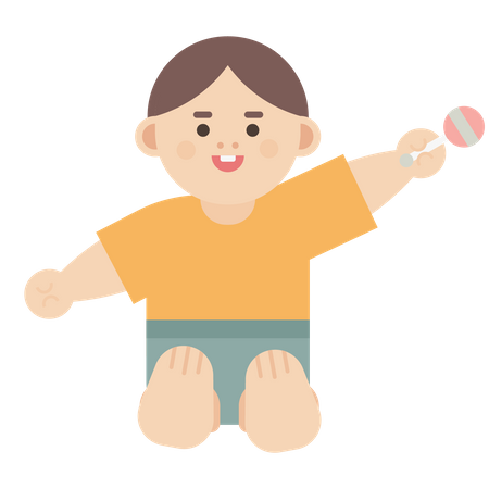 Baby sitting and holding toy  Illustration