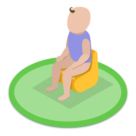 Baby sitting on toilet  Illustration
