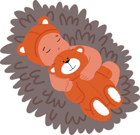 Baby Sleep In Bear Suit  Illustration