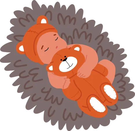 Baby Sleep In Bear Suit  Illustration