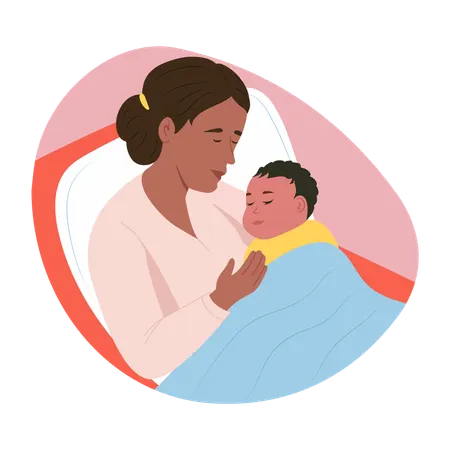 Baby sleeping in mother's lap  Illustration