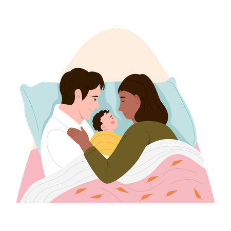Baby snuggle with parents  Illustration