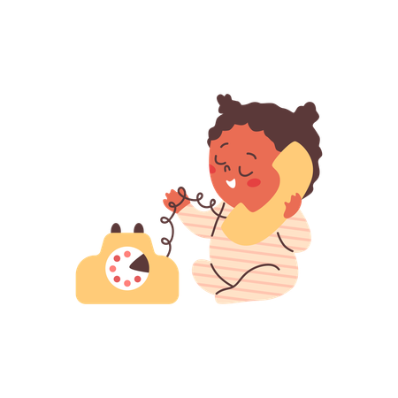 Baby speaking toy phone at home  Illustration
