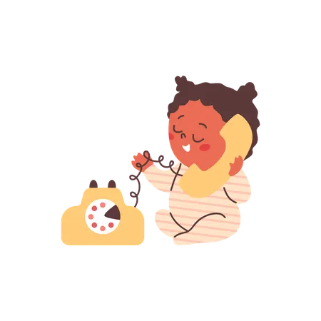 Baby speaking toy phone at home  Illustration