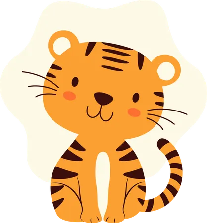 Baby Tiger Animal Character with Happy Expression  Illustration